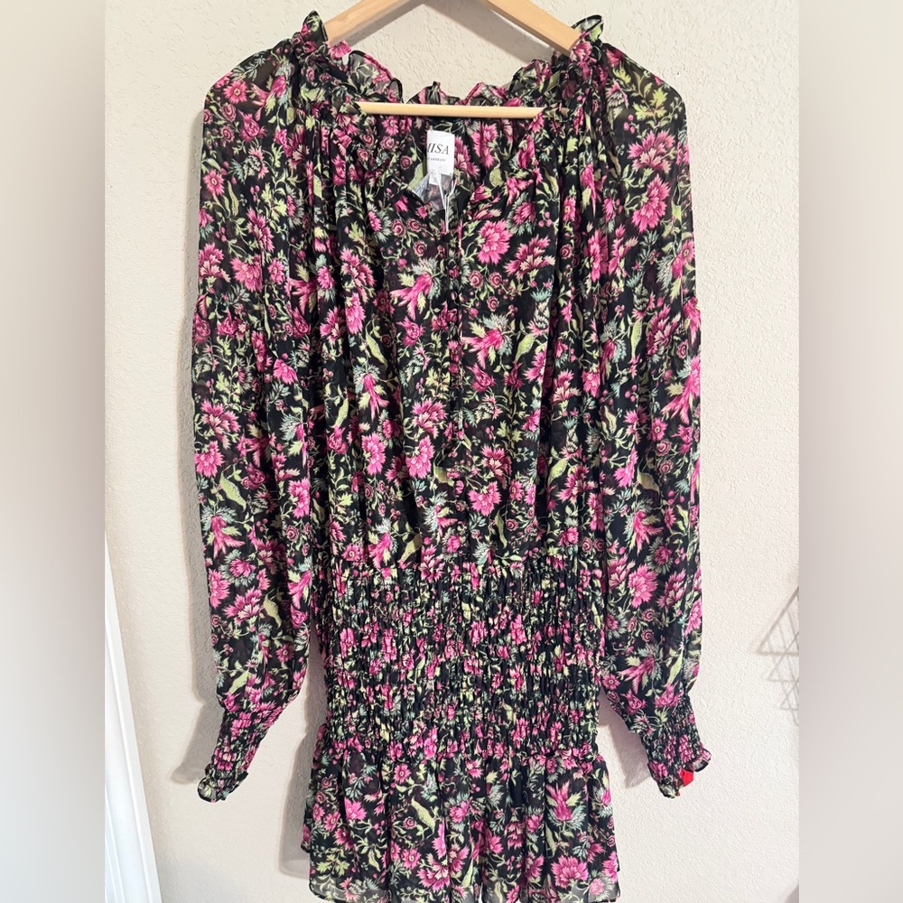 Misa Los Angeles Pink and Green Floral Dress